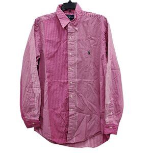 Ralph Lauren Classic Fit Vintage Pink White‎ Gingham Stripe Easter Dress Shirt M